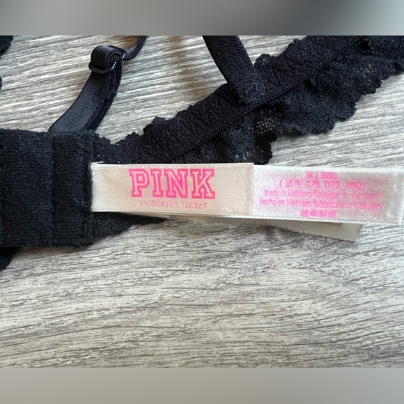 Pink Victoria’s Secret Black Ruffle Hem Wide Strap Lace Triangle Bralette Size M - Picture 6 of 8